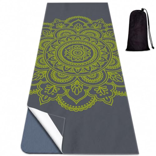 Yoga Mat Towel, Hot Yoga Non Slip with 4 Corner Pockets, 70 x 26 in | Soft Absorbent Microfiber With Four Corner Pockets, Fits Over Yoga Mats For Hot Yoga, Pilates, Gym, And Travel - color: Green Flower-01, size: Small