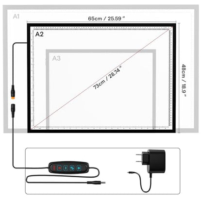 A2 Light Pad,LED Light Board for Diamond Painting,Tracing&Drawing | 9000 Lux Bright Light,10 Brightness Levels,Independent Anti-Touch Controller,Ultra Thin Design,USB-C Connection - size: A2-3color