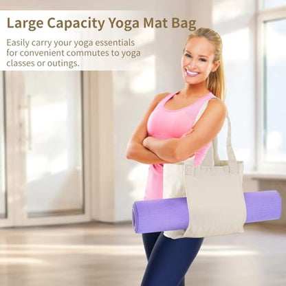Women's Yoga Mat Bag, Canvas Tote Bag with Carrier Pocket, Shoulder Bag, Large Capacity for Yoga Gear, Office, Travel, Gym