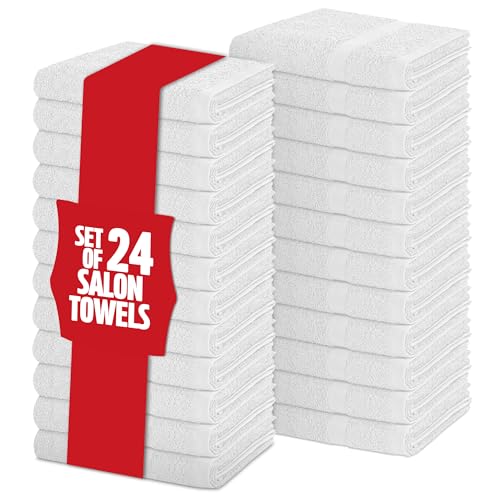 Pearl Linens Pack of 24 100% Cotton Hand Towels, Salon Towels for Spa, Gym and Bathroom Use, Hair Towels in Bulk, Soft, Absorbent, Quick Dry & Machine Washable, 16x27 inches, White - color: White, size: Hand Towel (PK 24)