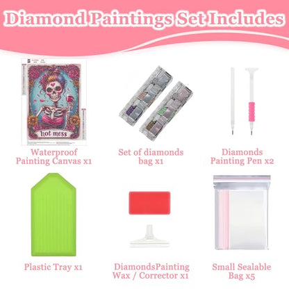 MAXBYE Diamond Painting Kits for Adults Beginners,Mexican Dead 5D Full Round Drill Diamond Art Kit, Easy DIY Dot Painting Gem Craft for Home Wall Art 12x16in - color: ZD050