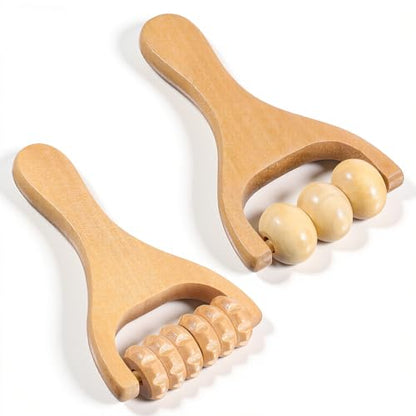 2 PCS Wooden Massage Roller, Wood Bead Massage Tools, Manual Wooden Muscle Foot Roller Massage for Leg Thigh Arm Body Muscle Tissue Pain Relief