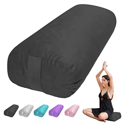 Yoga Bolster Pillow for Restorative & Yin Yoga, Meditation Cushion - color: Black