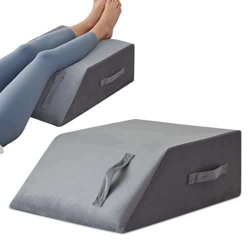 MEGCXIT Leg Pillow Elevation Blood Circulation, Leg Wedge for Elevation for Swelling, Leg Elevating Pillow for After Surgery Memory Foam Foot Knee Pillow for Back Sleeping 24×19×8 Inch Grey Plush - color: Grey Plush, size: 24*19*8 Inch