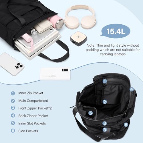 GOLF SUPAGS Foldaway Convertible Tote Backpack Lightweight Nylon Daypack Women Men City Pack Versatile Backpack Leisure, Black - color: Black
