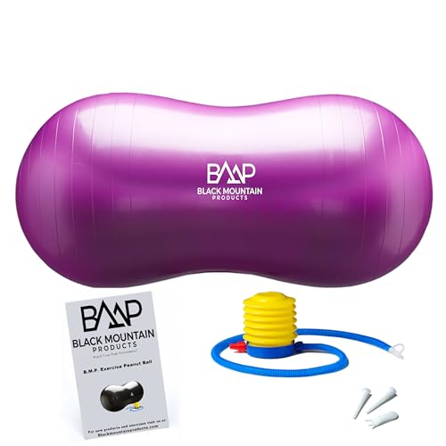 Black Mountain Products Exercise Stability Yoga Peanut Ball, Foot Pump, Ball Plug, Plug Puller, 2000 Lbs Static Weight Capacity Antiburst - color: Purple