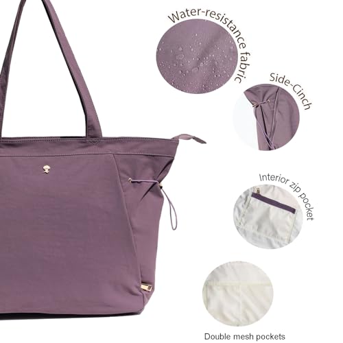 ESVAN Yoga Tote Bag for Women Shoulder Bags Drawstring for Office Workout Travel Carryall Pilates Gym and Beach - color: Light Purple