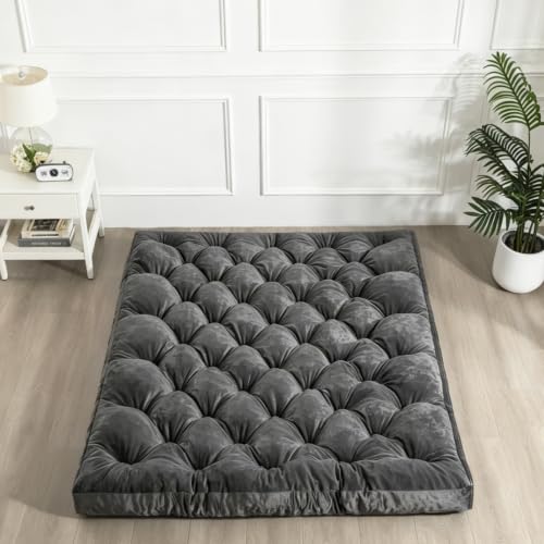 SHOUREN Japanese Floor Mattress 5" Futon Mattress Grey Twin Size Tatami Mat,Foldable Roll Up and Portable Velvet Sleeping Pad Suitable for Camping,Guest Room,39"X80" - color: Grey, size: Twin
