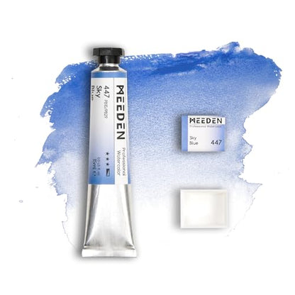 MEEDEN Professional Artist Watercolor Paint: Sky Blue - 15ml/0.5oz | Water Color Tube, Semi-Moist Pigment Half Pan and Empty Matching Half Pan for Artists Pros - color: Sky Blue