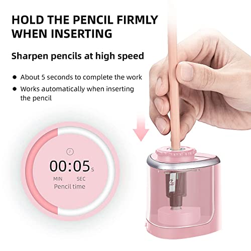 Aogwat Pencil Sharpener Electric Pencil Sharpener for Kids, Blade to Fast Sharpen, Suitable for No.2/School/Classroom/Office/Home (Pink) - color: Pink