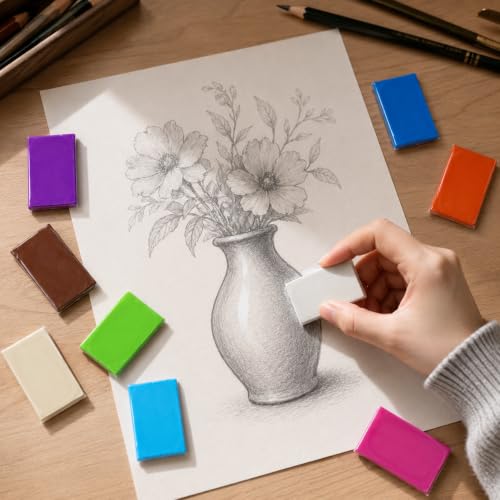 Scented Kneaded Erasers, 10 Colors & 10 Scents, Soft Kneadable Erasers for Drawing, Sketching, Graphite & Charcoal, Putty Eraser with Individual Storage Cases (24, 10 Colors)