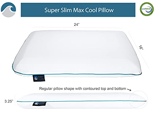 Bluewave Bedding Super Slim Max Cool CarbonBlue Gel Memory Foam Pillow for Stomach and Back Sleepers - Thin, Flat Design with Advanced Cooling (3.25-Inch Height, Standard Size) - size: 3.25"H (Standard), style: Max Cool Memory Foam