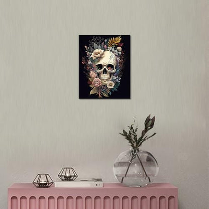 TUMOVO Paint by Numbers Skull with Flowers, Abstract Paint by Number for Adults, Adult Paint by Number Kits on Canvas Drawing Paintwork with Paintbrushes Art Crafts 16"x20"(with Frame) - color: Skull(Framed)