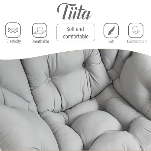 Tiita Lazy Chair with Ottoman, Comfy Reading Accent Chair, Light Grey - color: Peach Skin Light Grey