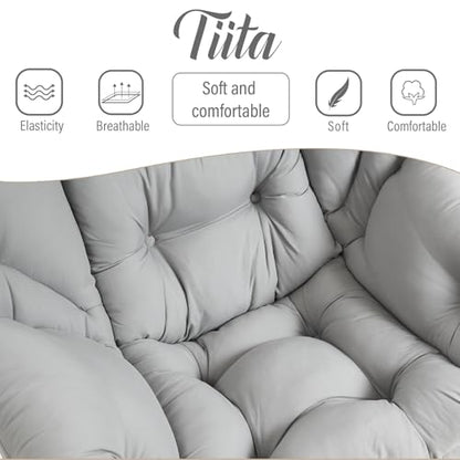 Tiita Lazy Chair with Ottoman, Comfy Reading Accent Chair, Light Grey - color: Peach Skin Light Grey