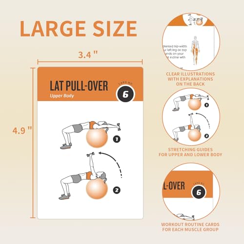 Stability Ball Workout Cards, 62 Exercises Cards Deck Large Size 5" x 3.5" Fitness Cards for Women & Men, Beginner Fitness Guide to Training Exercises at Home or Gym - style: Stability Ball