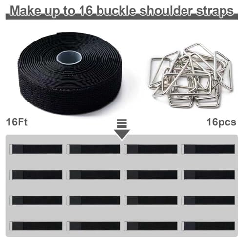 1.5" x16Ft Hook and Loop Straps Cinch Straps with 16 Metal Buckles,Black - color: Black, size: 1.5"×16ft Metal Buckle