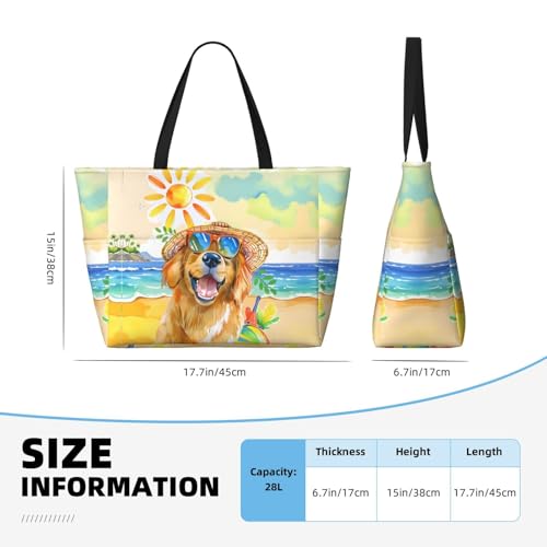 Large Beach Bag for Women Waterproof Foldable Travel Shoulder Tote Bag with Pocket for Weekender Pool Vacation - color: Dog Yellow