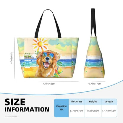 Large Beach Bag for Women Waterproof Foldable Travel Shoulder Tote Bag with Pocket for Weekender Pool Vacation - color: Dog Yellow