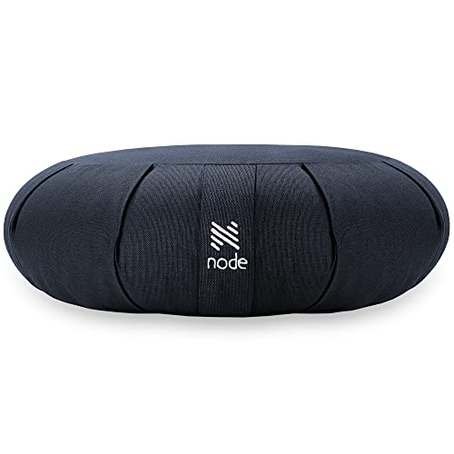 Zafu Meditation Cushion, 15" Round Buckwheat Yoga Pillow with Organic Cotton Cover - color: Midnight Blue