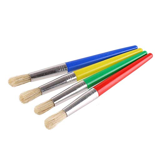 VEYLIN 4 Pcs Spill Proof Paint Cups and 4 Color Hog Bristle Paint Brushes with Handles for Kids
