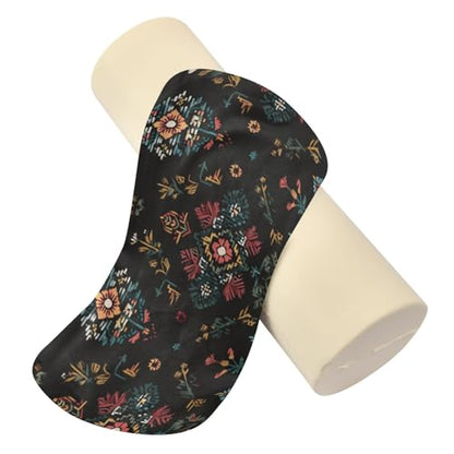 Black Boho Flower Neck Roll Pillow Bolster Round Health Memory Foam Long Cervical Cylinder Pillows with Removable Washable Cover for Body Bed Legs Back Yoga - color: Black Boho Flower