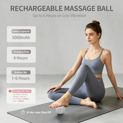Heating Vibrating Massage Ball with 7 Modes & Memory Function | Electric Massage Ball with Recessed Button Design for Myofascial Release, Deep Tissue & Trigger Point Therapy (Gray) - color: Gray