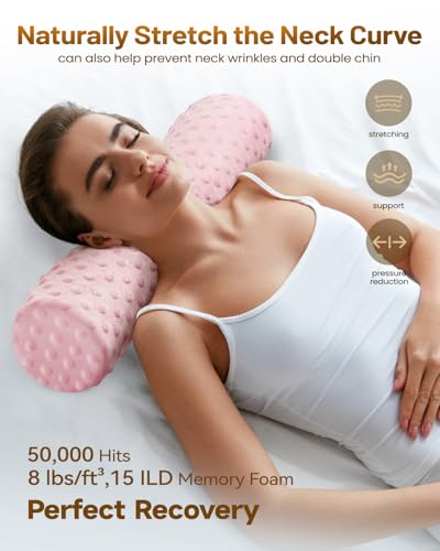 Memory Foam 5" Round Pillow, Cervical Neck Roll Pillow for Pain Relief - color: Velvet Dots Pink, size: 5"H