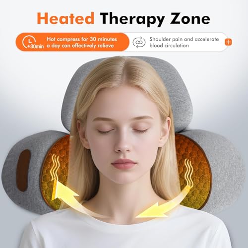 3-in-1 Neck Massager Pillow, Traction Massager with Massage Hot Compress Traction Stretching, Pillow Massage Neck Hump with 118-inch Extra-Long Cord, Light Gray - color: Light Gray