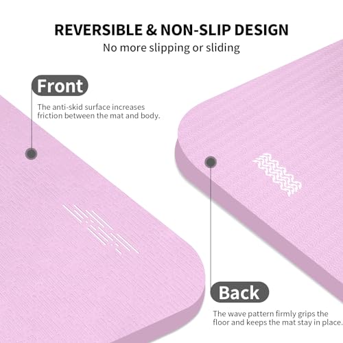 Hatha Yoga Extra Long TPE Yoga Mat 79" x 40" x 1/2" Thick Non-slip Exercise Mat for Home Gym Use, Yoga, Pilates, Fitness & Workouts - color: Pink