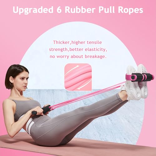 6-Tubes Tension Rope, Multifunction Elastic Yoga Pedal Puller Resistance Band, Natural Latex Tension Rope Fitness Equipment, for Abdomen, Waist, Arm, Leg Stretching Slimming Training - color: Pink