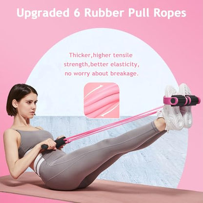 6-Tubes Tension Rope, Multifunction Elastic Yoga Pedal Puller Resistance Band, Natural Latex Tension Rope Fitness Equipment, for Abdomen, Waist, Arm, Leg Stretching Slimming Training - color: Pink