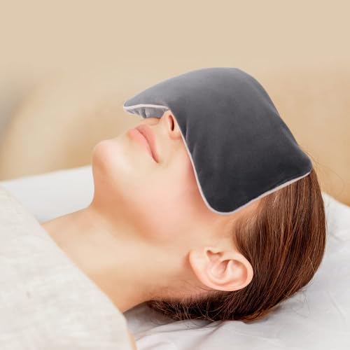 Lavender Weighted Eye Pillow for Yoga Relaxation FSA Eligible HSA | Microwavable Moist Heat Eye Compress Mask Pillow with Washable Cover for Meditation, Yoga, Spa, Sleeping, Migraine Relief - color: Gray (Lavender Scent)