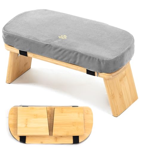 Bamboo Meditation Bench, Foldable Prayer Stool (Grey) | Meditation Kneeling Bench, Seiza Prayer Bench, Prayer Bench with Meditation Cushion, Kneeling Prayer Stool for Home - color: Grey