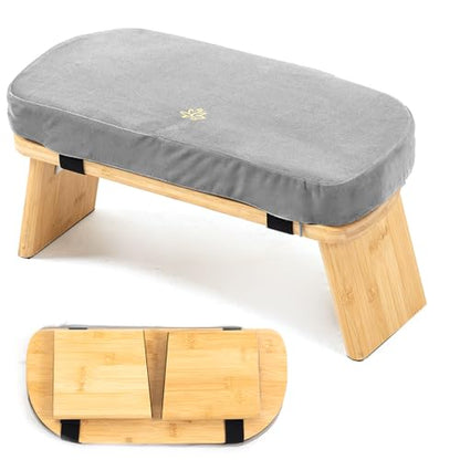 Bamboo Meditation Bench, Foldable Prayer Stool (Grey) - color: Grey