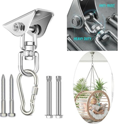 Arlai Hanging Chair Hardware Hanging Kit - Heavy Duty 360° Rotate Ultra Durable Hooks for Swing, Yoga, Playground, Gym, Punching Bag Hanger, 1000 lb Capacity | Heavy Duty, 360° Rotate, Ultra Durable Hooks, For Swing, Yoga, Playground, Gym, Punching Bag Ha