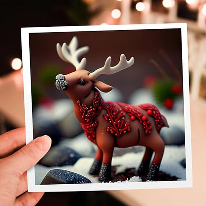 3dRose, Photograph of a miniature reindeer sculpture made of polymer clay., 6 Greeting Cards with envelopes - size: 6 Greeting Cards with envelopes