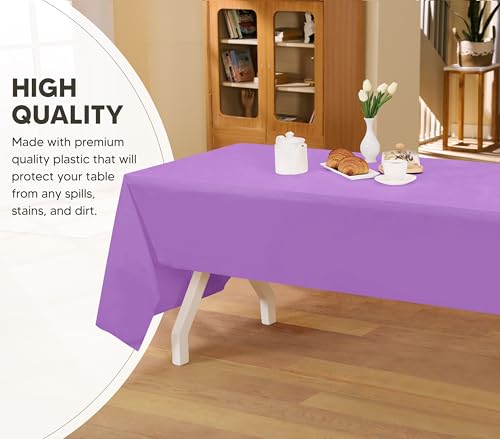 Utopia Kitchen Plastic Table Cloth Disposable [Lavender, 12 Pack] | Rectangle Tablecloth Waterproof Stain Resistant Party Table Cover - color: Lavender, size: 54X108 Inch - 12PC