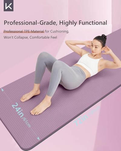 KEEP Yoga Mat 7mm Thick Non Slip - Extra Cushion TPE Exercise Mat for Home Workout & Pilates, Eco Friendly Knee Protection, 72"x24" Large Fitness Mat with Carrying Strap - color: Purple