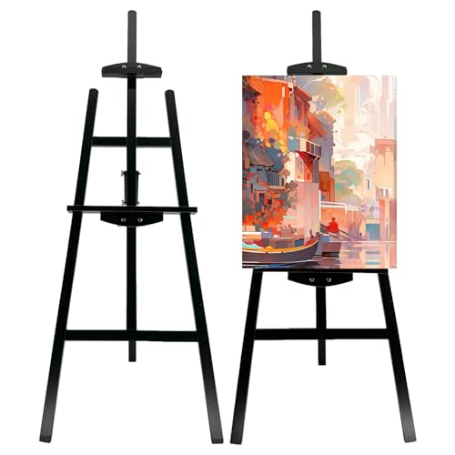 Adjustable Black Pine Wooden Painting Easel, Art Easel Stand | A-Frame Easel Hold up to 43'' Painting Canvas for Wedding Sign and Poster, Drawing for Adults, Begginners and Students - color: Black