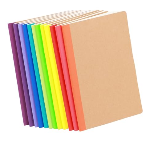 12 Pack Notebooks Bulk, Kraft Cover Lined Blank College Ruled Travel Journals with Rainbow Spines For Women Students Business, 60 Pages, 8.3”x 5.5”, A5, 12 Colors - style: 12pack Lines page