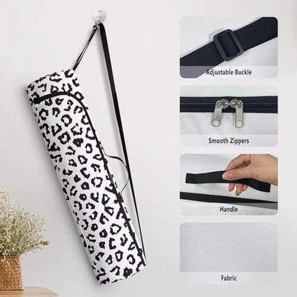 Yoga Mat Bags for Women Lightweight Gym Bag with Strap Full Zip Yoga Accessories - color: Leopard Print White
