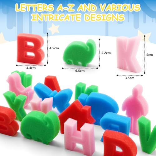 50PCS Sponge Painting Shapes - Alphabet Letters & Assorted Pattern Sponges, Colorful DIY Painting Animal Flower Shapes for Drawing, Graffiti Paint Crafts Supplies (Random Colors)