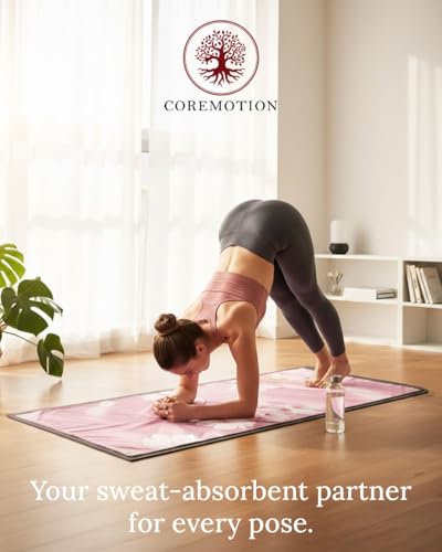 Multipurpose Yoga Mat Towel 72" x 26.5" - Cherry Blossom Design Fitness Towel with Non-Slip Silicone Grip, Quick Drying & Sweat Absorbent for Yoga, Pilates, Gym, Picnic & Outdoor Activities
