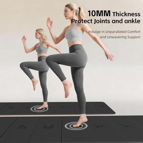 Foldable Yoga Mat Extra Thick 0.32"(8mm) | Folding Exercise Mat,Odorless POE, Non-Slip Grip, No-Curl Edges, Great for Yoga, Pilates & Home Workouts - color: Black-Pattern