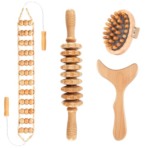 KintKita Wood Therapy Massage Tools, 4 in 1 Lymphatic Drainage Massager Body Sculpting Tools, Professional Maderoterapia Kit Cellulite Massager for Body Contouring,Relief Muscle