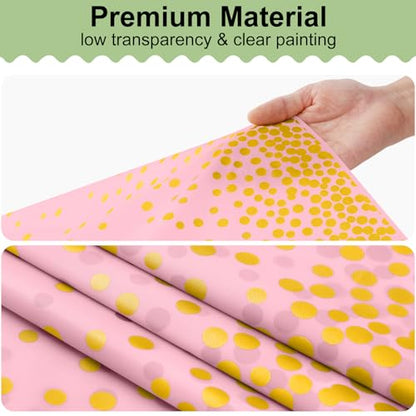 3 Packs Dot Disposable Table Cloth, 54 x 108 Inch Waterproof Plastic Tablecloth, Rectangle Gold Dots in Pink Table Covers for Picnic, Birthday, Party and Back to School - color: Gold in Pink, size: 54" x 108"