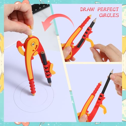 30 Pcs Math Geometry Compass Bulk, 6 Inch Plastic Drawing Compass with Pencils for Math Office Woodworking Art Drawing Supplies (Bright Color)