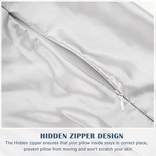 Remerry 4 Pack 18 x 6 Inches Gray Silk Satin Neck Roll Pillow Cases, Cover Only Round Neck Bolster Pillow Covers Cervical Cylinder Case with Zipper, Pillowcases for Hair Skin - color: Gray, size: 18 x 6 inches