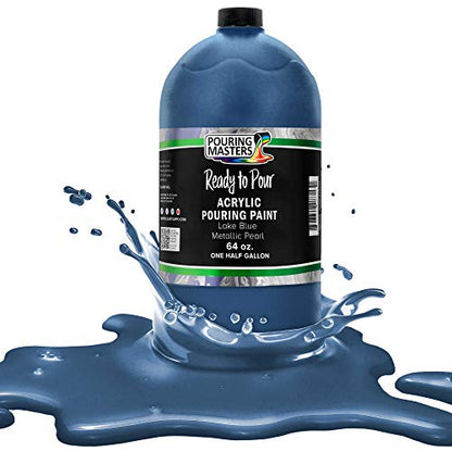 Pouring Masters Lake Blue Metallic Pearl 64-oz Acrylic Pouring Paint | Ready to Pour, Premium Pre-Mixed Fluid Acrylic Paint - Fluid Art Supplies for Canvas, Wood, Paper, Tile & Rocks - color: Lake Blue Metallic Pearl, size: 64 Fl Oz (Pack of 1)
